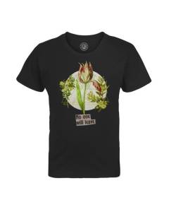 T-shirt Enfant Noir No One Will Leave Botanique Tulipe Collage Nature Fleurs Vintage Illustration