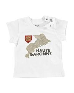 T-shirt Bébé Manche Courte Blanc Haute-Garonne 31 Departement Toulouse Carte Ancienne Occitanie