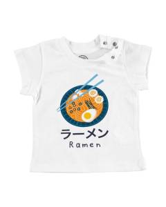 T-shirt Bébé Manche Courte Blanc Ramen Manga Anime Japon Asie Culture