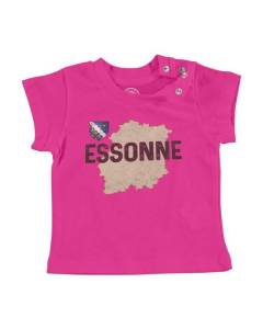 T-shirt Bébé Manche Courte Rose Essonne 91 Departement Evry Carte Ancienne Ile-de-France
