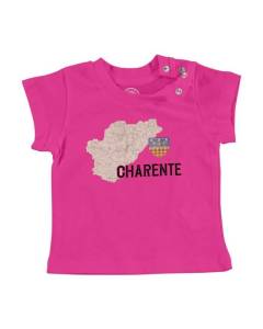 T-shirt Bébé Manche Courte Rose Charente 16 Département Angoulême Carte Ancienne Aquitaine