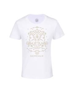 T-shirt Enfant Blanc Gemeaux Signe Astrologie Bohème Zodiaque Astres Constellation