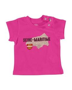 T-shirt Bébé Manche Courte Rose Seine Maritime 76 Département Carte Ancienne Rouen