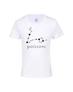T-shirt Enfant Blanc Poissons Etoile Signe Astrologie Constellation Minimaliste