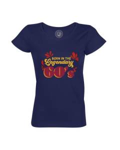 T-shirt Femme Col Rond Coton Bio Bleu Born in the Legendary 60's Anniversaire Celebration Cadeau Jeux Video Anglais Papie Mamie