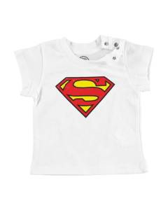 T-shirt Bébé Manche Courte Blanc Superman Super Héros BD Film Geek