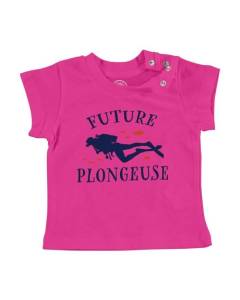 T-shirt Bébé Manche Courte Rose Future Plongeuse Sous-Marine Sport Loisir