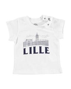 T-shirt Bébé Manche Courte Blanc Lille Minimalist Ville France Nord Histoire