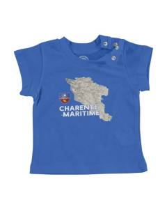 T-shirt Bébé Manche Courte Bleu Charente Maritime 17 Departement La Rochelle Carte Ancienne