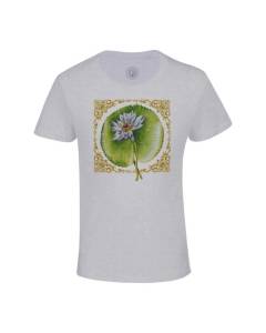 T-shirt Enfant Gris Lotus Elegant Botanique Collage Nature Fleurs Vintage Decoratif Cadre Frise Zoomer