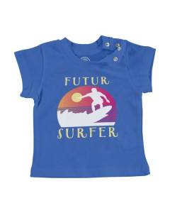T-shirt Bébé Manche Courte Bleu Futur Surfer Sport Aquatique Passion