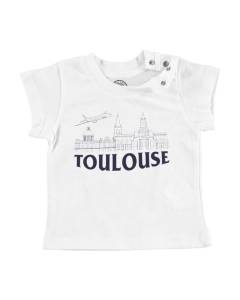 T-shirt Bébé Manche Courte Blanc Toulouse Minimalist Ville France Symbole Capitole