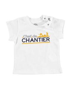 T-shirt Bébé Manche Courte Blanc Chef de Chantier Enfant Métier Avenir