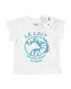 T-shirt Bébé Manche Courte Blanc Le Lait Pousse dans la Vache Enfant Animaux