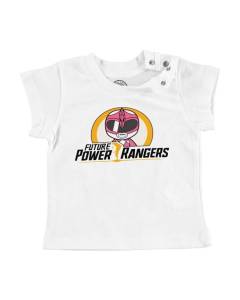 T-shirt Bébé Manche Courte Blanc Future Power Rangers Rose Héros Film