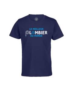 T-shirt Enfant Bleu Le Meilleur Plombier du Monde Chauffage Plomberie Construction Ouvrier