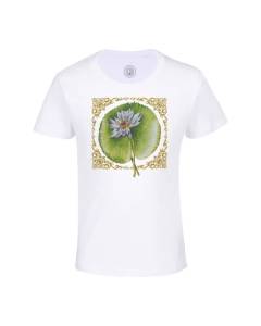 T-shirt Enfant Blanc Lotus Elegant Botanique Collage Nature Fleurs Vintage Decoratif Cadre Frise Zoomer