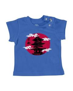 T-shirt Bébé Manche Courte Bleu Chateau Kyoto Japon Asie Culture Empereur