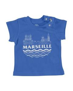 T-shirt Bébé Manche Courte Bleu Marseille Minimalist France Ville Pastis OM