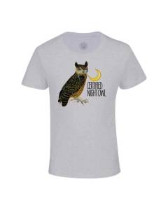 T-shirt Enfant Gris Certified Night Owl Collage Vintage Illustration Art Animal Travail de Nuit Oiseau
