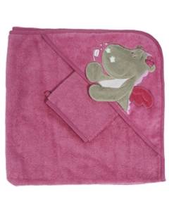 Cape de bain et gant pour bébé - NOUKIE'S - Collection Victoria - Rose - Eponge