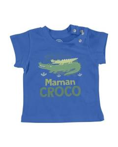 T-shirt Bébé Manche Courte Bleu Maman Croco et son Bébé Crocodile Dessin Illustration