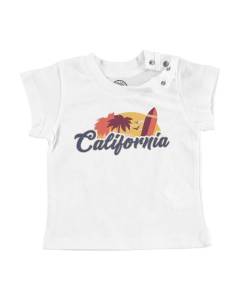 T-shirt Bébé Manche Courte Blanc California Amérique Soleil Plage