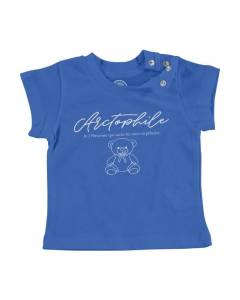 T-shirt Bébé Manche Courte Bleu Arctophile Ours en Peluche Ourson Collectionneur