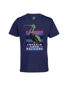 T-shirt Enfant Bleu Freakin Love Pelicans Collage Vintage Humour Illustration Art Animal Oiseau Streetwear Zoomer