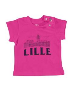 T-shirt Bébé Manche Courte Rose Lille Minimalist Ville France Nord Histoire
