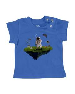 T-shirt Bébé Manche Courte Bleu Cosmonaute Scaphandrier Poisson Collage Art Surréalisme