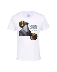 T-shirt Enfant Blanc La Force Naît par Violence et Meurt par Liberté Citation Inspirante Peinture De Vinci