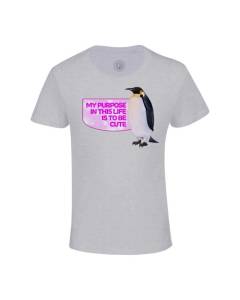 T-shirt Enfant Gris My Purpose Pingouin Cute Collage Vintage Illustration Art Animal Parodie Humour