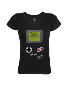 T-shirt Femme Col Rond Coton Bio Noir Old School Game Console Portable Jeux Video Retro Video Game 1990