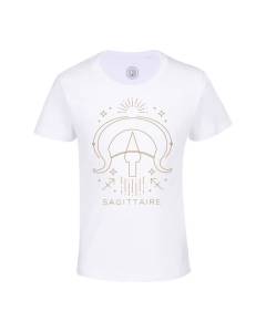 T-shirt Enfant Blanc Sagittaire Signe Astrologie Bohème Zodiaque Astres Constellation