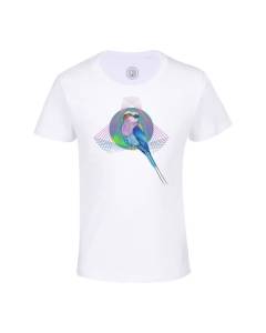 T-shirt Enfant Blanc Lilac Roller Collage Vintage Illustration Art Animal Oiseau Géometrie Esthétique