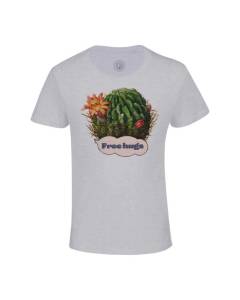 T-shirt Enfant Gris Free Hugs Cactus Botanique Collage Nature Fleurs Vintage Zoomer