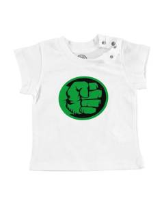 T-shirt Bébé Manche Courte Blanc Hulk Point Super Héros BD Film Geek