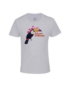 T-shirt Enfant Gris Love Pelicans Parodie Collage Vintage Illustration Art Animal Toucan Humour Blague