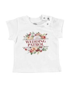 T-shirt Bébé Manche Courte Blanc Wedding Patrol Mariage Mariée Bouquet Fleurs