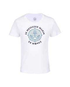 T-shirt Enfant Blanc Le Meilleur Marin du Monde Marine Bateau Marchand Mer Navigation
