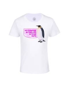 T-shirt Enfant Blanc My Purpose Pingouin Cute Collage Vintage Illustration Art Animal Parodie Humour