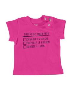 T-shirt Bébé Manche Courte Rose Checklist Pour Papa Blague Humour Bébé Parents