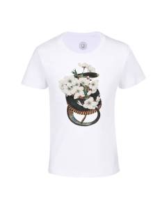 T-shirt Enfant Blanc Jasmin Serpent Botanique Collage Nature Fleurs Vintage Illustration Streetwear Zoomer