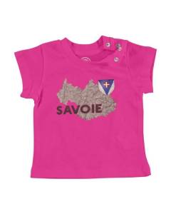 T-shirt Bébé Manche Courte Rose Savoie 73 Departement Chambery Carte Ancienne Alpes