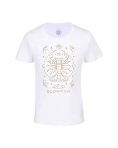 T-shirt Enfant Blanc Scorpion Signe Astrologie Bohème Zodiaque Astres Constellation