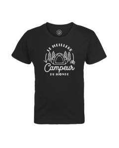 T-shirt Enfant Noir Le Meilleur Campeur du Monde Vacances Voyage Camping Nature Montagne Foret