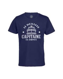 T-shirt Enfant Bleu Le Meilleur Capitaine du Monde Navire Bateau Navigation Océan