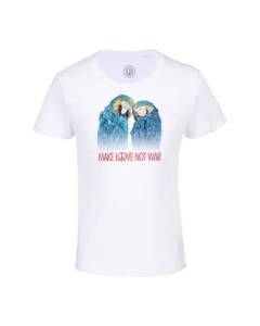 T-shirt Enfant Blanc Make Love Not War Perroquet Collage Vintage Illustration Art Animal Oiseau Hippie