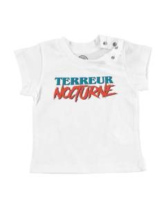 T-shirt Bébé Manche Courte Blanc Terreur Nocturne Halloween Blague Humour